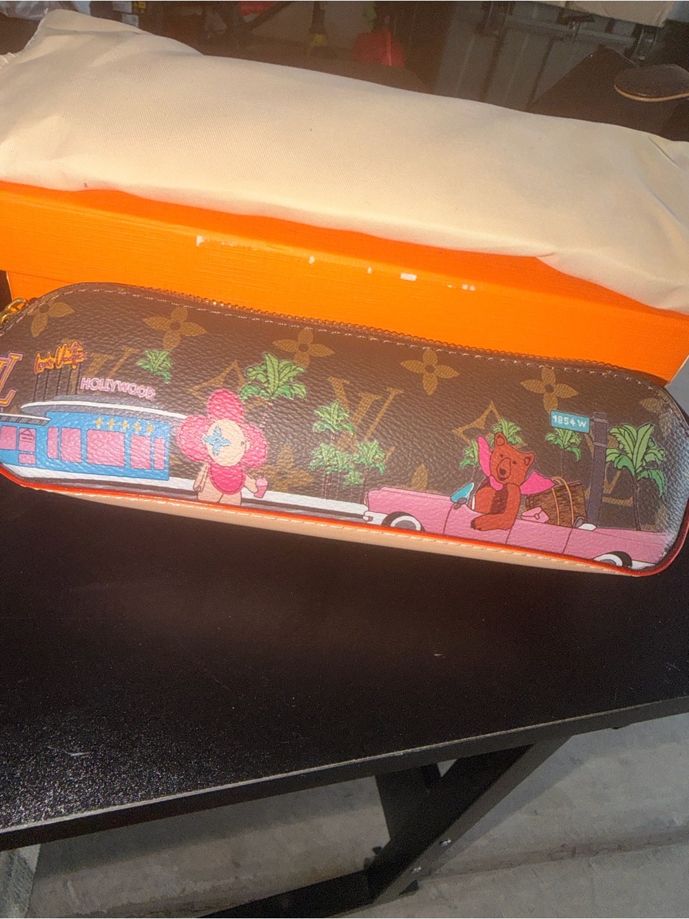 Brown Pencil Case with Pink Accent